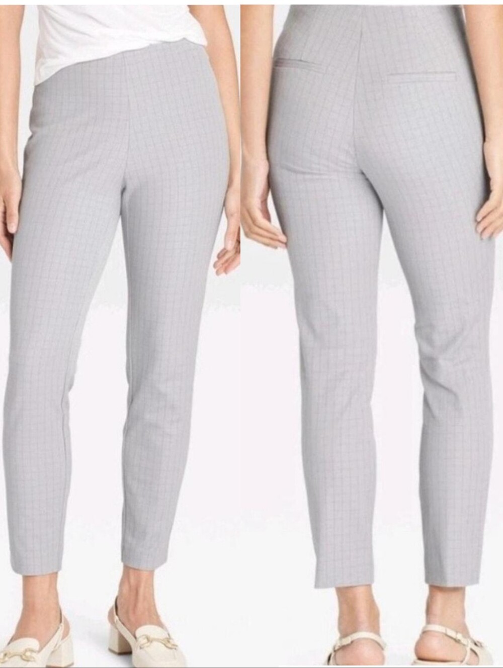 NWT A New Day 22W Light Gray Plaid Slim Tailored Ankle Pants CY-3862